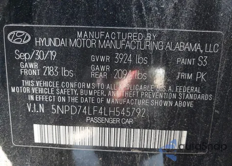 2020 Hyundai Elantra Se from USA, damaged, VIN 5NPD74LF4LH545792